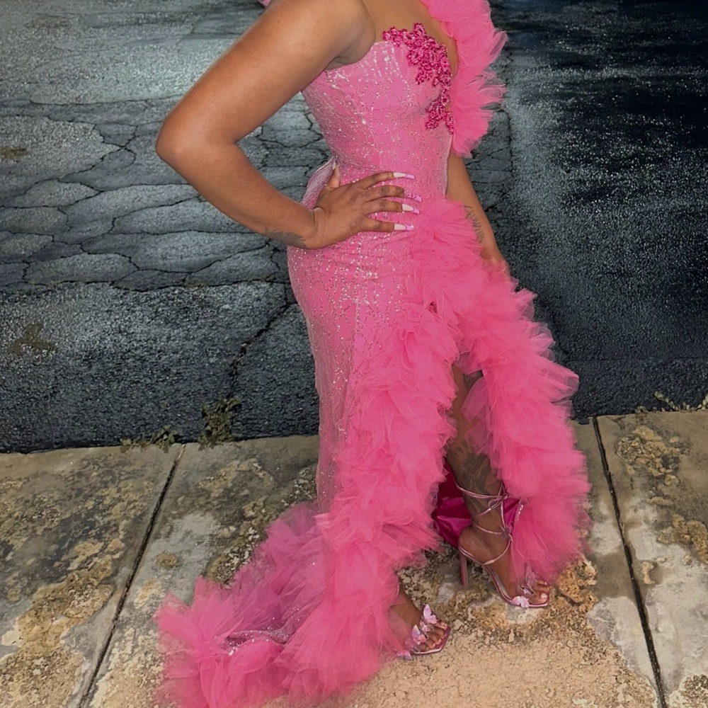 Pink Ruffled Evening Gown